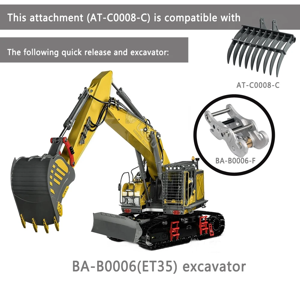 Bucket rake bucket LESU model 1/14 excavator ET35 modified quick-detachable bucket rake bucket metal DIY upgraded version