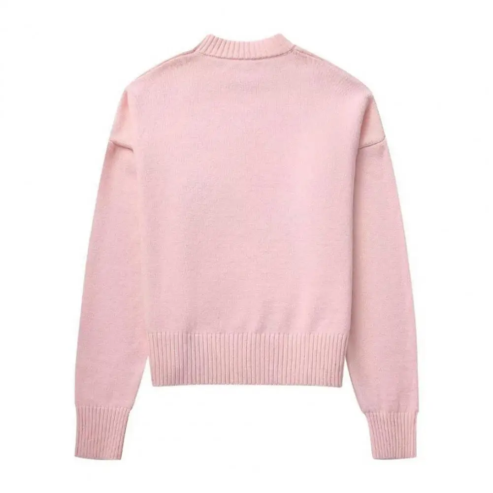 Suéter de manga larga con cuello redondo para mujer, Jersey de punto de Color sólido, grueso y cálido, ropa de calle, Invierno