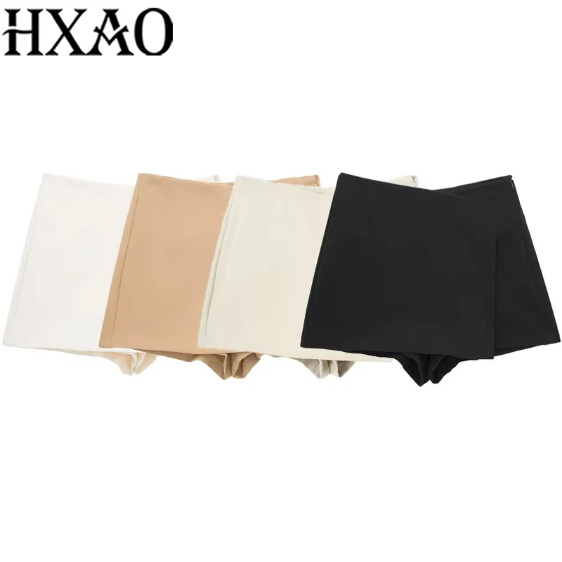 HXAO Shorts Women 2024 Summer Elegant Casual Party Skirt Shorts Ladies Fashion White Khaki Black Short Skirt Pants For Female