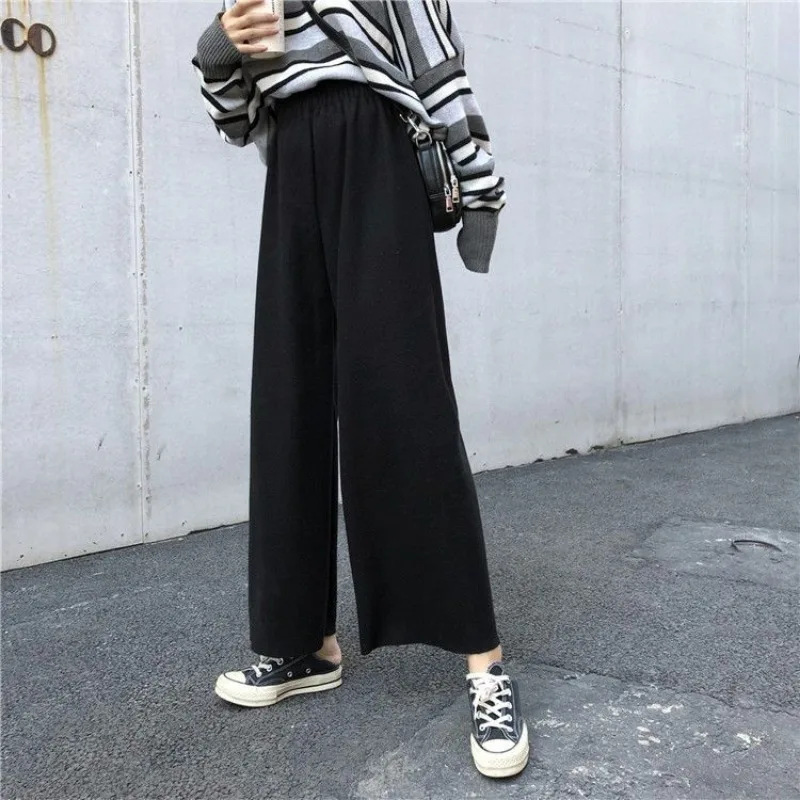 Kobiety Jesień Zima Prostota Luźny Duży rozmiar Zastosuj cienkie szerokie nogawki Jednolity kolor Cały mecz Prosta moda Casual Przycięte spodnie