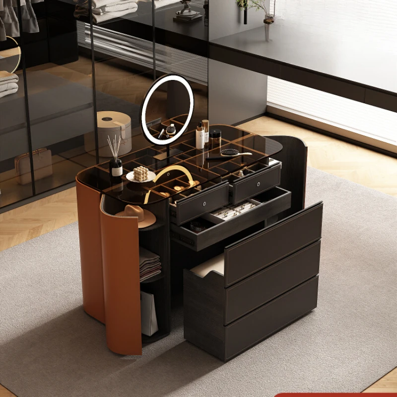 

Modern minimalist wardrobe, jewelry, island cabinet, makeup table, integrated bedroom, open storage display, double-sided