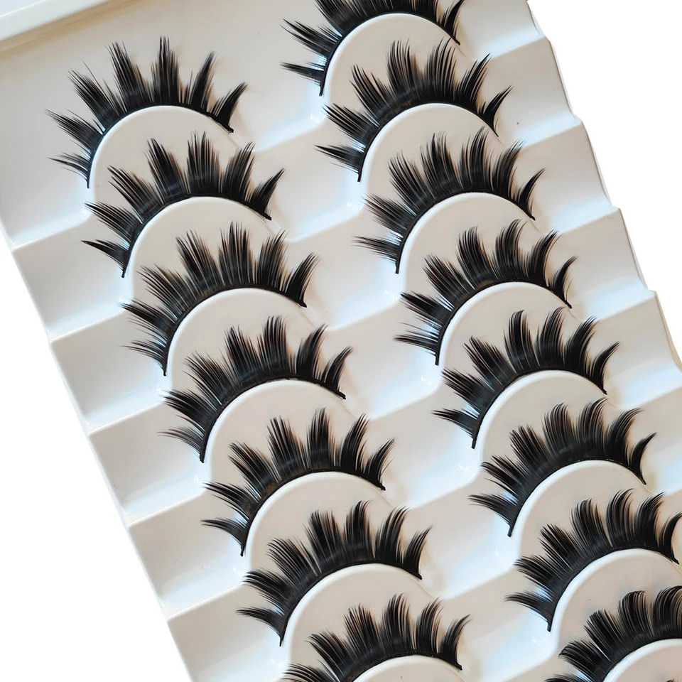 10 Pares de Pestañas Postizas 3D Gruesas Dramáticas Faux Mink Largas Hechas a Mano Cosméticos 4