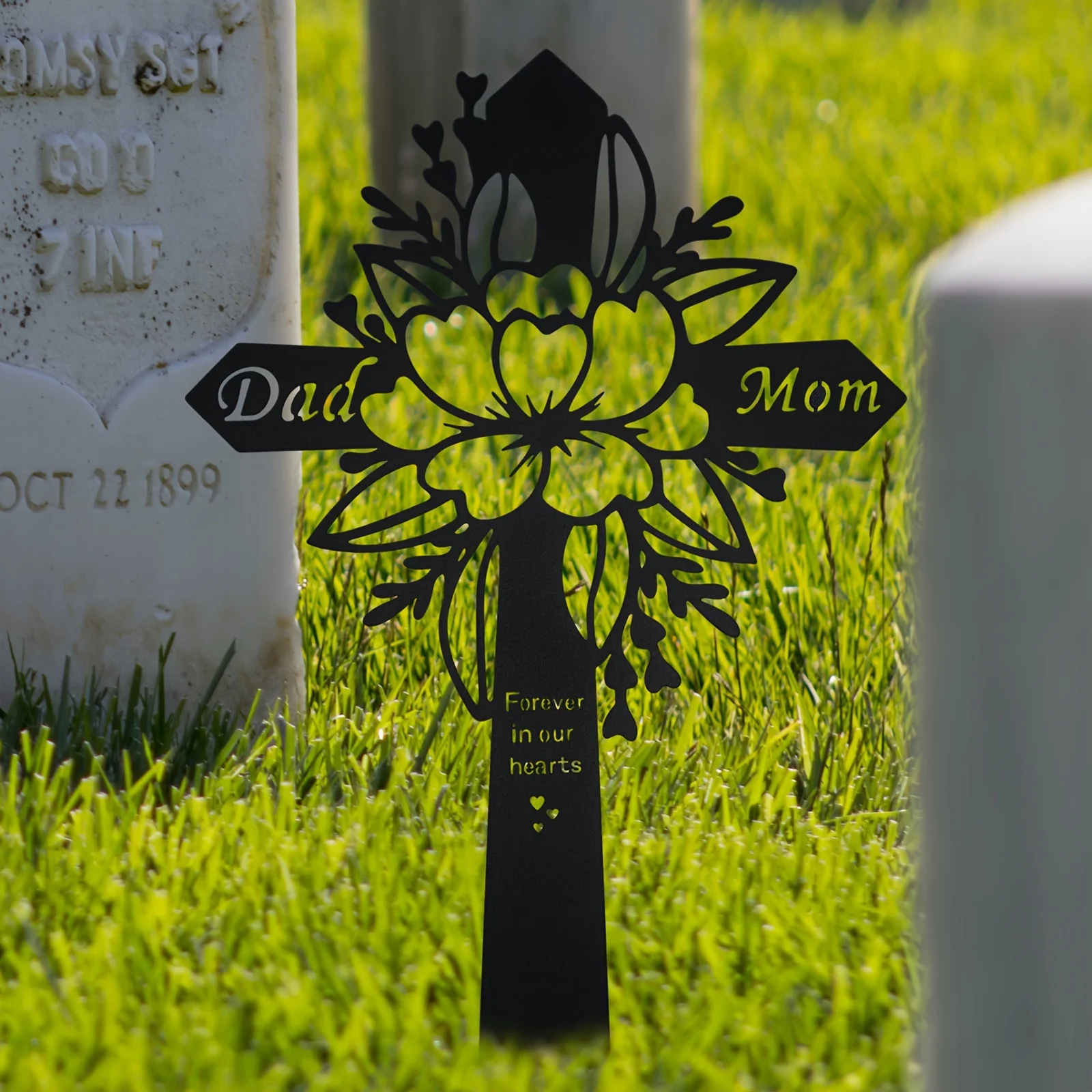 Dad and Mum Memorial Grave Marker Memorial Cemetery Metal Decorative Ground Plug Grave Stake Decoration