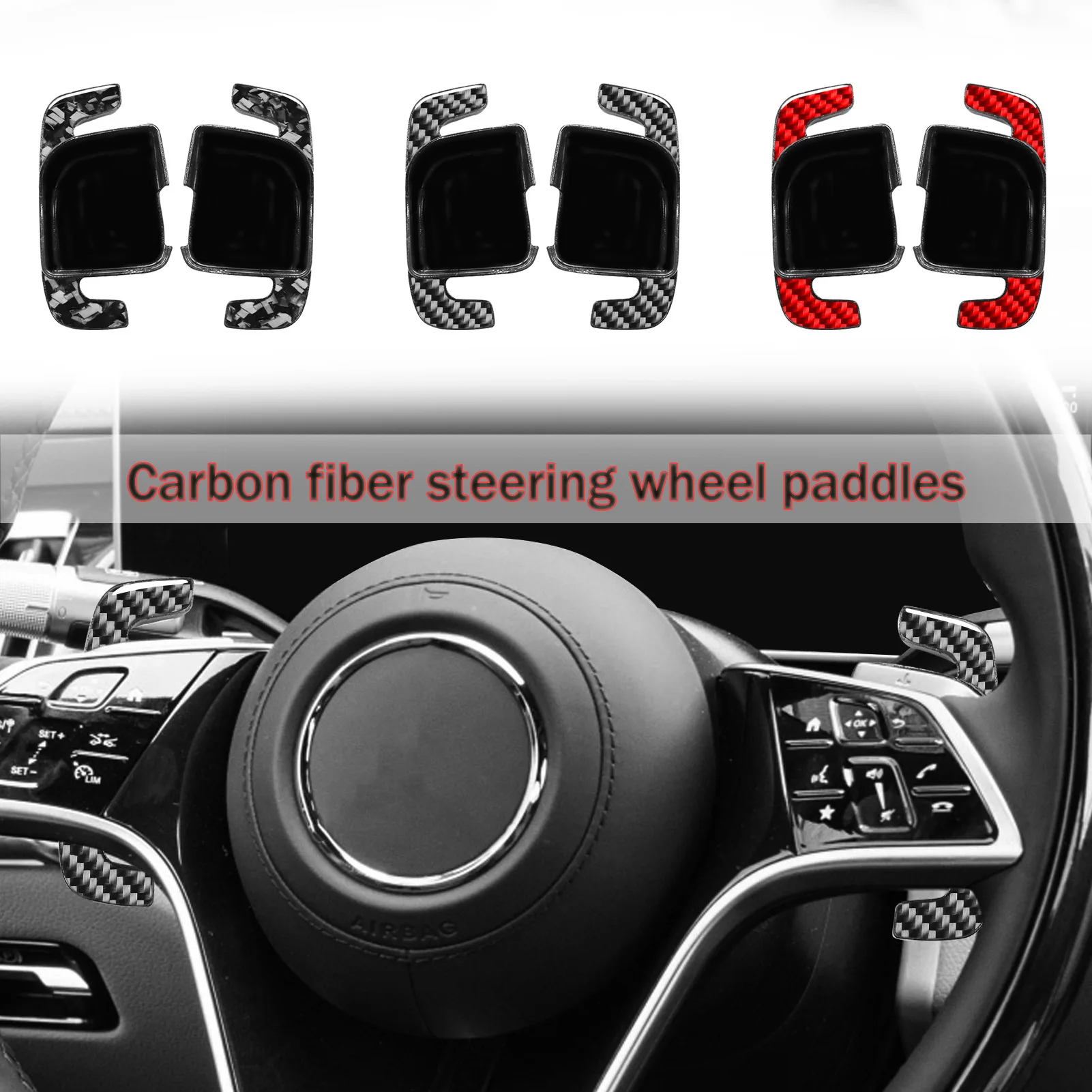 For Mercedes Benz new C260L carbon fiber shift paddles, steering wheel controls, modified interior stickers