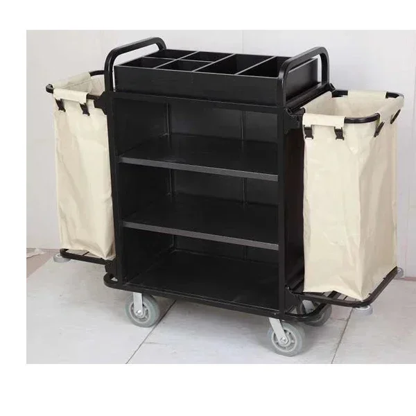 2026 housekeeping Laundry Hamper Sorter Hotel Cleaning Linen Trolley Cart Hospital Heavy Duty Rolling Storage Utility Cart