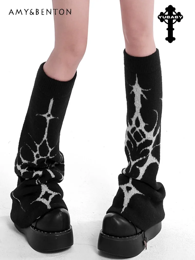 

Гетры в стиле готической субкультуры из имитации шерсти альпаки, удобные и теплые, с принтом в стиле аниме для девушек, в стиле Харадзюку, узкие, свободные носки