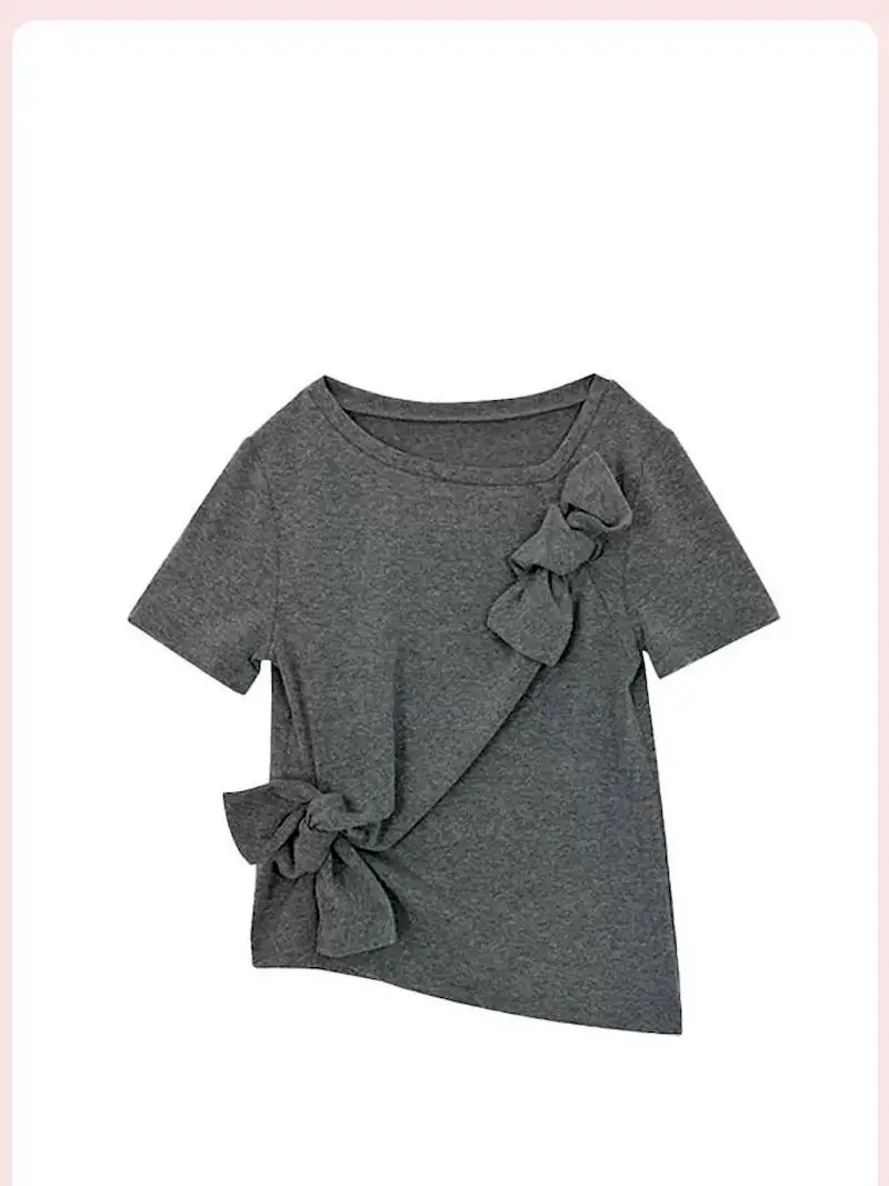 Short Sleeve T-shirts for Women Fashion Sweet Spicy Design Niche Tops Three-dimensional Bow Slimming Atmosphere T Shirt Summer T