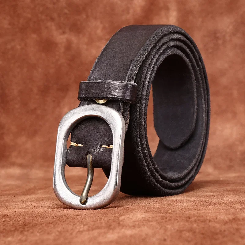 

Amikaki American Style Retro Thickened Men's Diagonal Belt, Men's Top Layer Cowhide Stainless Steel Genuine Leather Belt, Men's