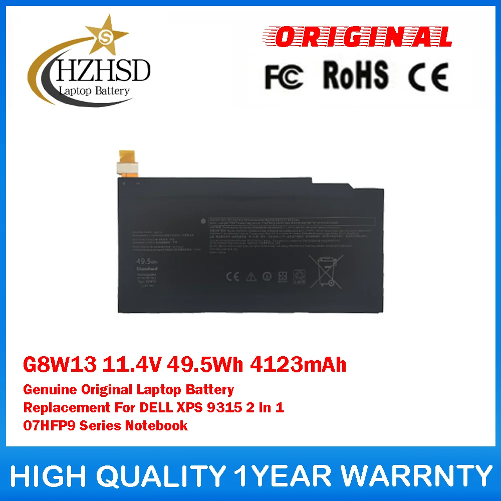 

G8W13 11.4V 49.5Wh 4123mAh Genuine Original Laptop Battery Replacement For DELL XPS 9315 2 In 1 07HFP9 Series Notebook