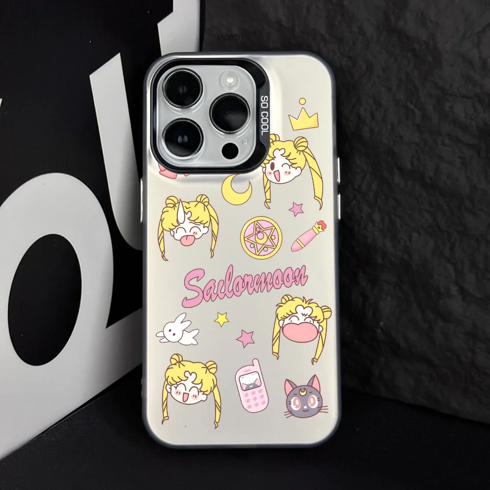 Lovely Sailors Moons Phone Case IMD Color Silver Shell For IPhone 16 15 14 13 12 Pro Max Plus