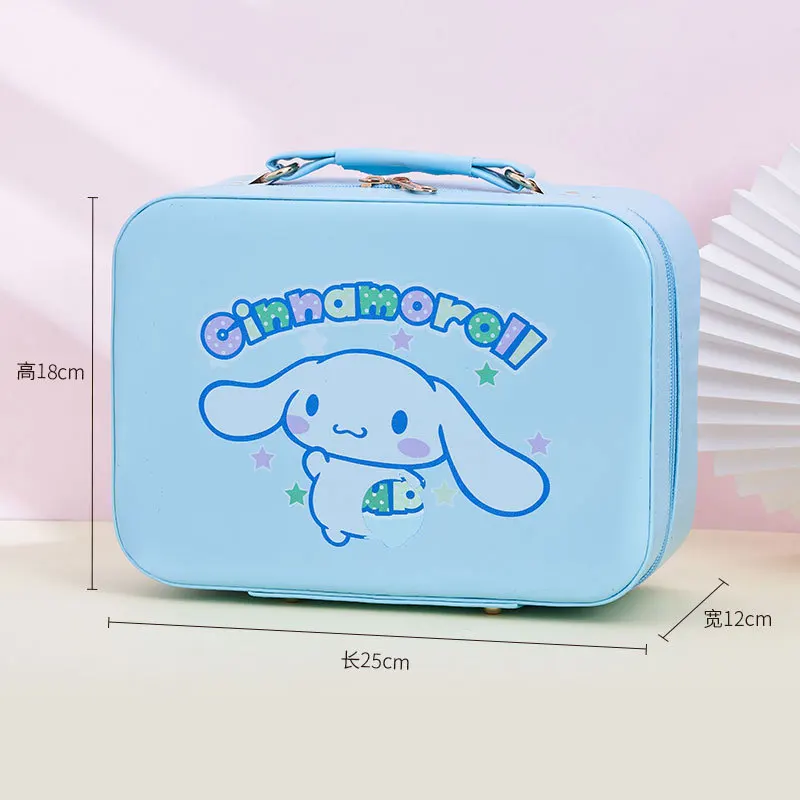 Pu Sanrios Cartoon Cosmetic Case Girl Portable Skin Care Products Tidy Storage Box Large Capacity Kuromi Leather Suitcase