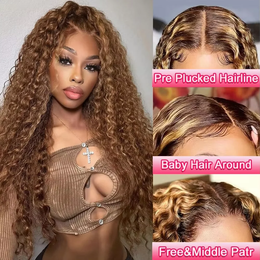 30 36 Inch Curly Highlight Wig Human Hair Honey Blonde 13x4 Lace Front Deep Wave 13x6 Hd Lace Frontal Wigs For Women Human Hair