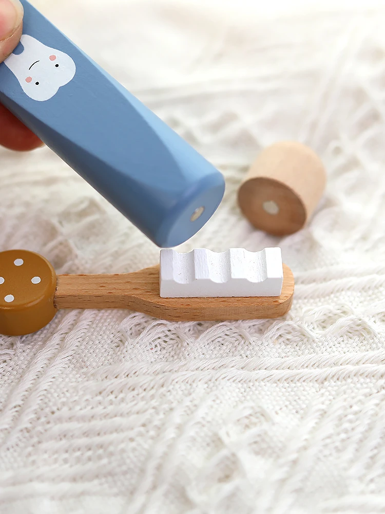 Kleiner Arzt aus Holz für Kinder spielt Zahnarzt, orales Dental-Set, Krankenschwester-Spielzeug, Baby lernt Zähne zu bürsten und zu Hause spielen – Detail 2