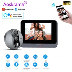 Aoskrama Tuya 1080P Wireless Video Doorbell Security Digital Peephole Camera Night Vision PIR Motion Detection Door Viewer