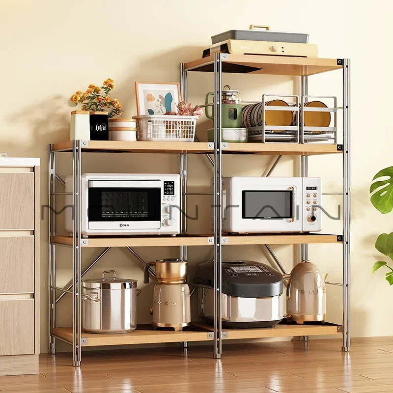 Log wind Japanese kitchen rack Multi-layer anti-rust steel storage rack