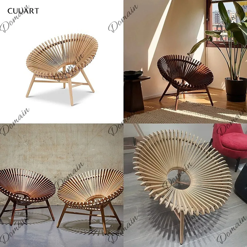 Nordic Solid Wood Armchair, Single Designer Round Back Lounge Chair, Luxury Villa Balcony Leisure