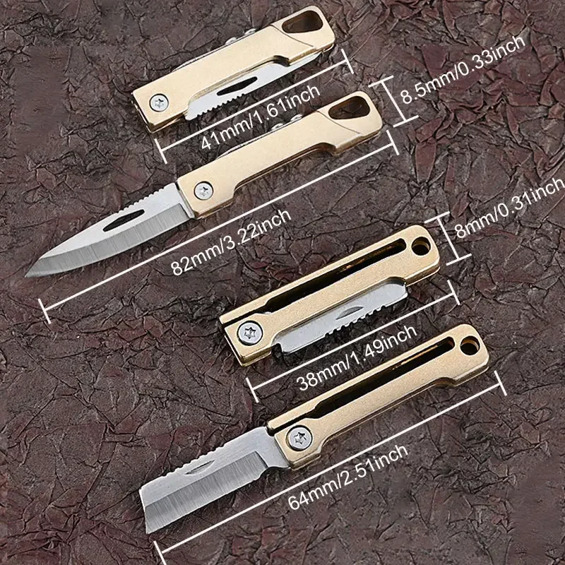 Brass Mini Folding Knife Sharp Unboxing Fruit Knife Outdoor Self-Defense Keychain Pendant Gift Small Blade EDC Camping Tool