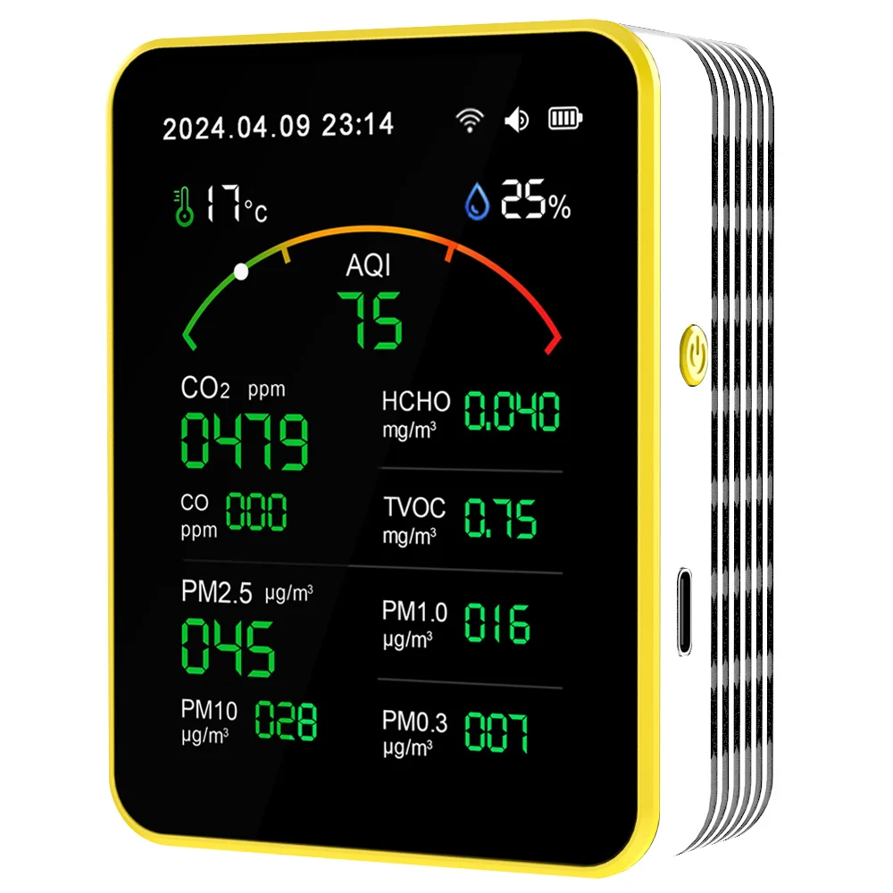 TuYa 15in1 Air quality monitor CO HCHO TVOC PM0.3 PM1.0 PM2.5  PM10 AQI Date and time  Alarm clock Timer Stopwatch