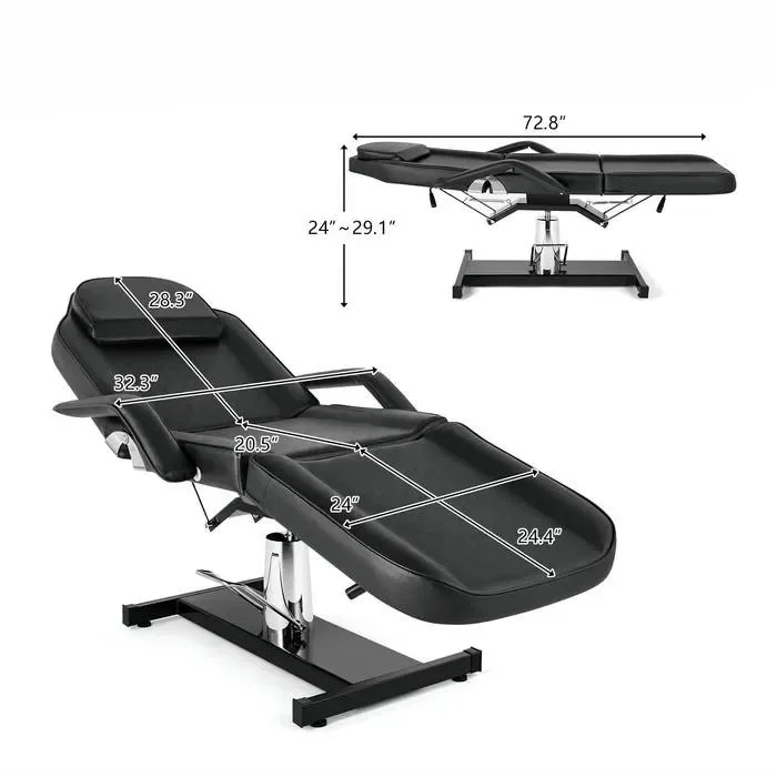 73in 360° Rotating Hydraulic Height Adjustable Facial Massage Bed Black