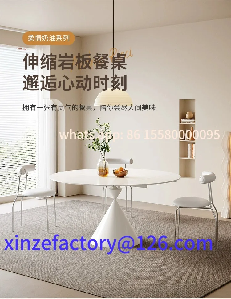 Customizable Cream Wind Slate Retractable Folding Dining Table Household