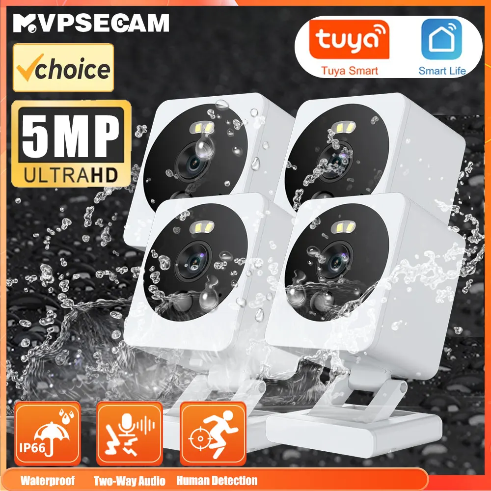 

5.0MP MINI Tuya WiFi Smart IP-камера, 5MP Full HD, ИК-ночная версия, двустороннее аудио IP66, водонепроницаемая работа для TUYA Smart Life Home