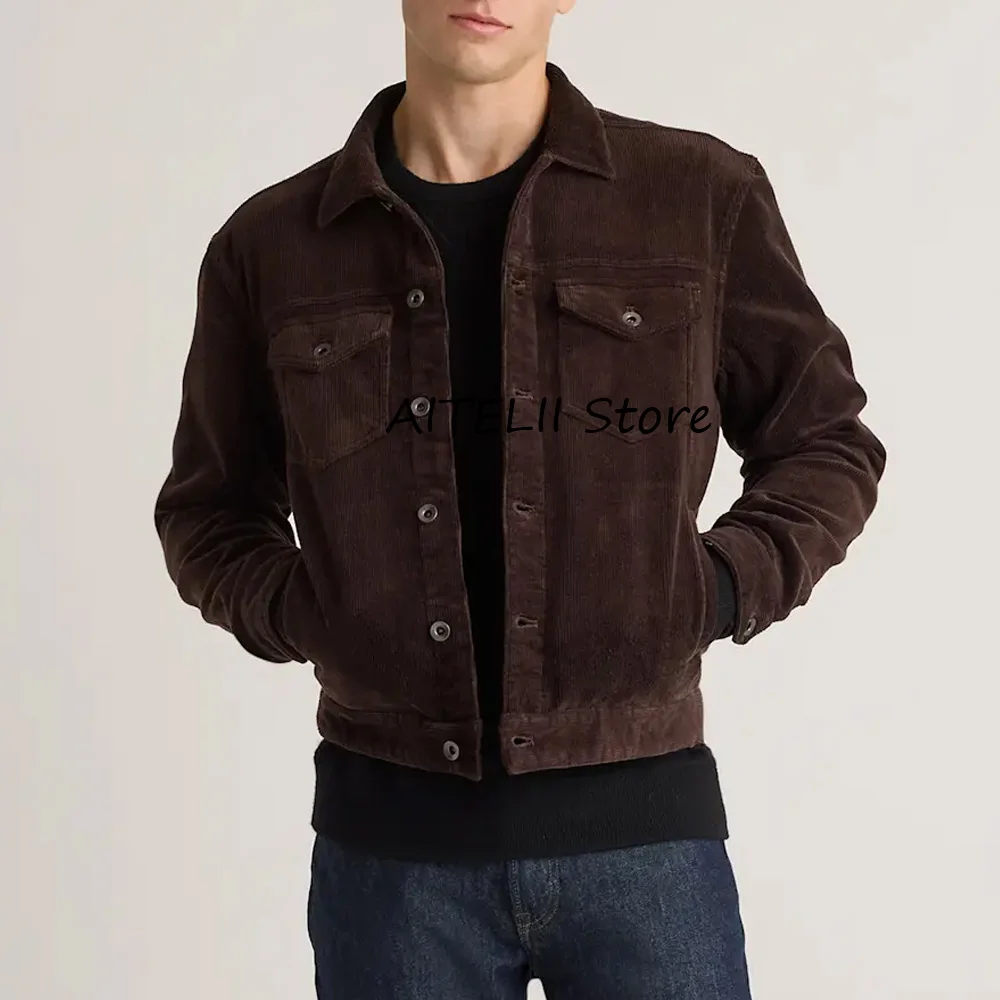 

Мужские куртки, однобортные пиджаки для мужчин, повседневные костюмы, модный костюм с несколькими карманами, вельветовые пальто с лацканами, роскошный пиджак