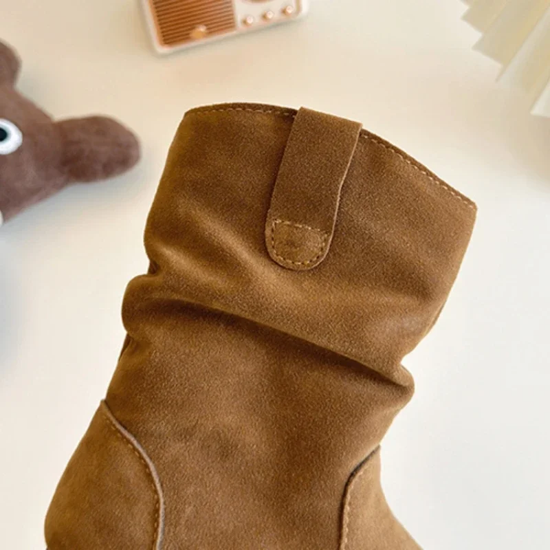 جديد الشتاء مكدسة الأحذية للفتيات بطانة دافئة الاطفال SLOUCH الأحذية موضة الجلد المدبوغ بولي Leather جلد الأطفال منتصف العجل الأحذية #6