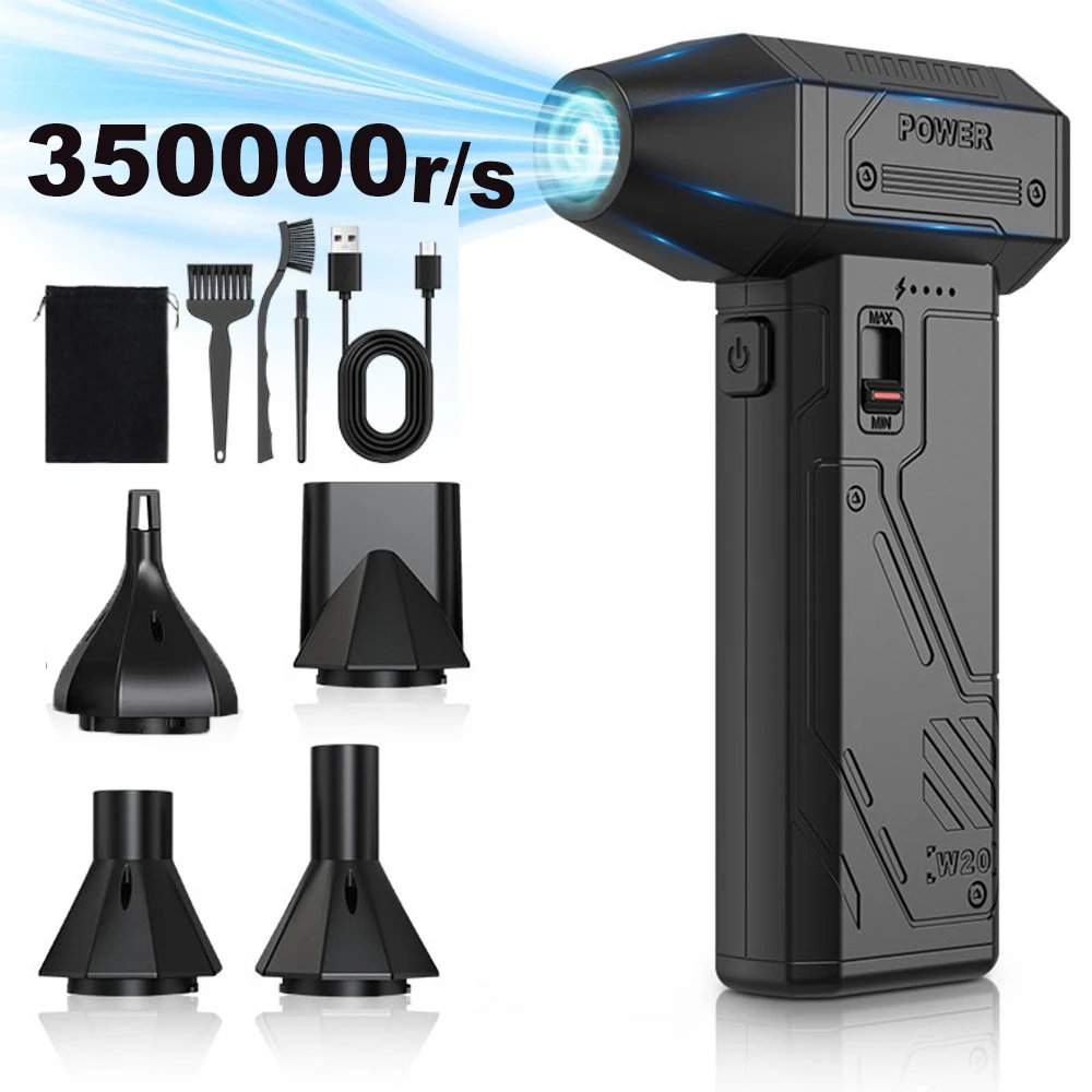 

High-Speed Violent Fan 350000 RPM Electric Air Blower With 5 Nozzles and Brushes Kits Turbo Jet Fan USB Rechargeable Dust Blower