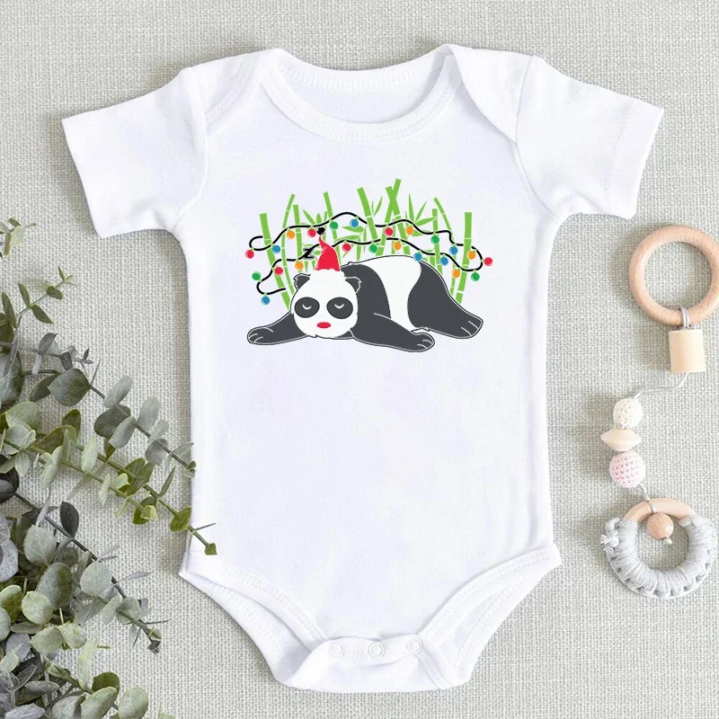 

Baby Girls Bodysuits Short Sleeve Cotton Jumpsuit Panda Lazy Christmas Graphics Newborn Sets Baby Boy Christmas Infant Romper