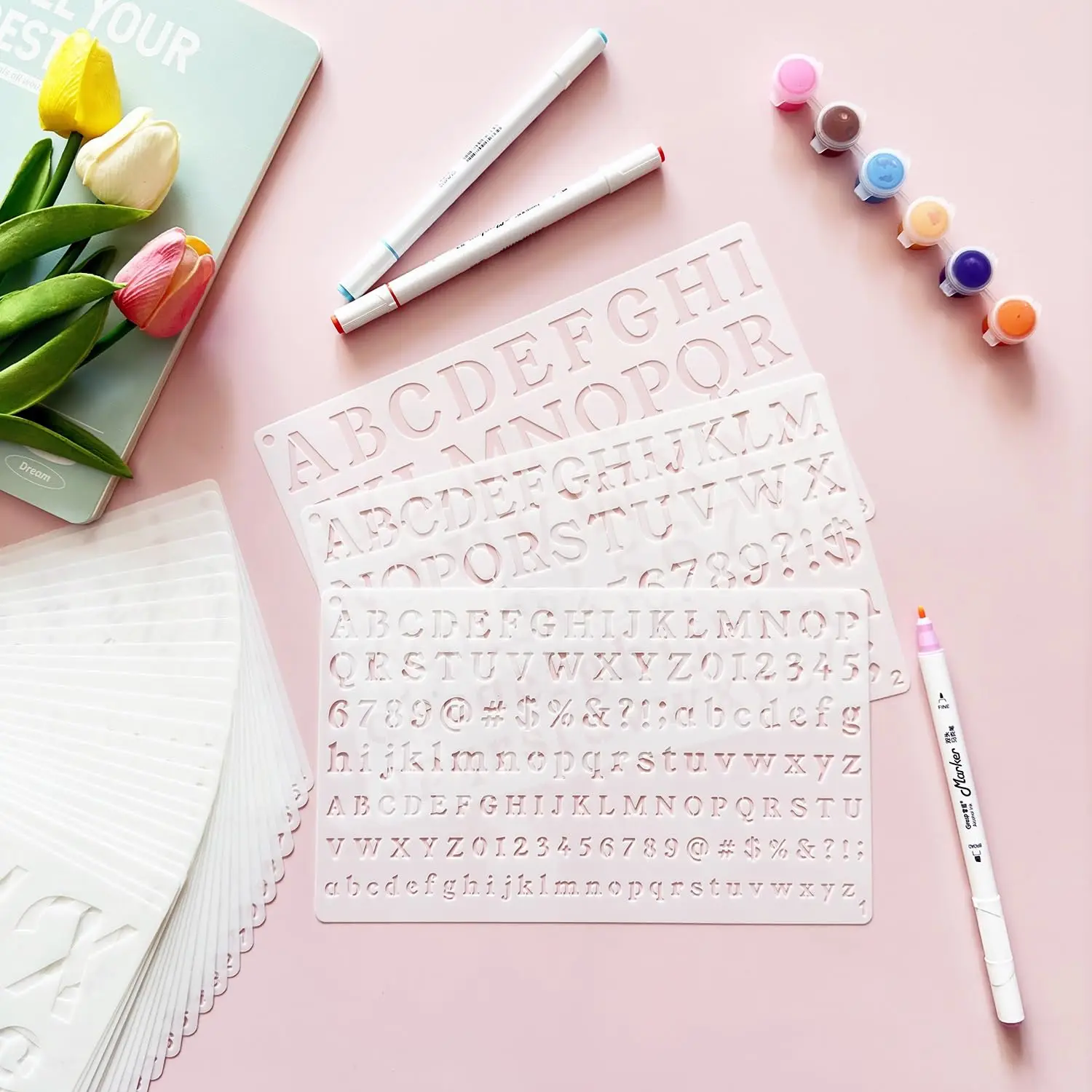 28PCS Alphabet Letter Number Stencils Set for Crafts