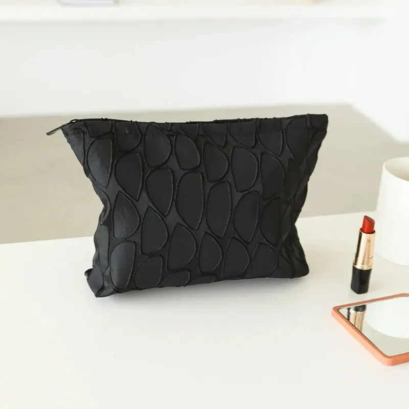 Borsa per il trucco da donna borsa per la conservazione del tovagliolo sanitario con cuscino d\'aria per rossetto nero di grande capacità borsa da