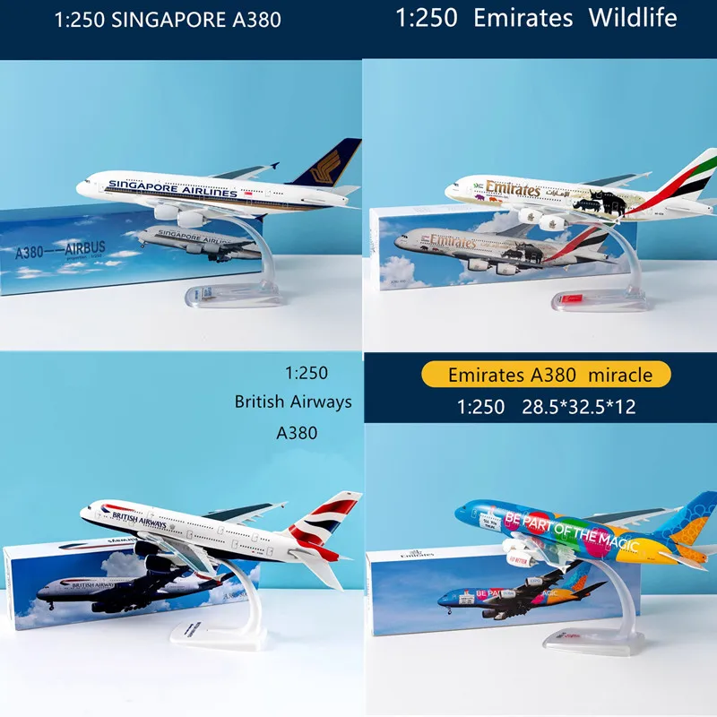1:250 Model Singapore A380/Emirates Wildlife/British /France /Lufthansa Air Airline Aircraft Assembly Plane Airplanes Collection