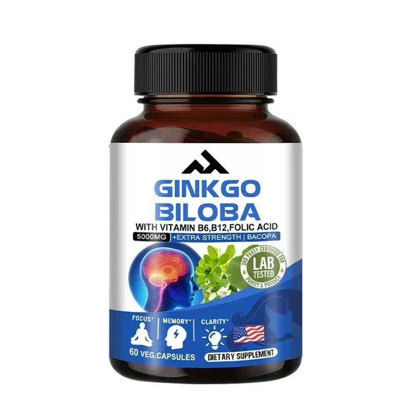 Ginkgo Biloba Capsules - Support Brain Health, Cognitive Function, Improve Focus, Memory Clarity, and Increase Energy, Non-GMO