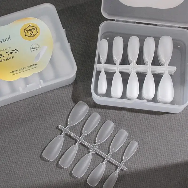 100Pcs Matte Full Cover Almond Nail Tips Soft Gel Fake Nails For Nail Salon DIY Manicure Home Nail Art Making