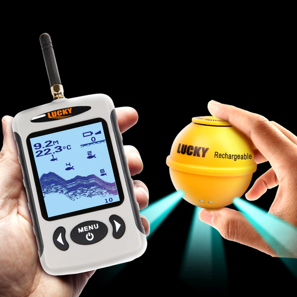 LUCKY Portable Professional Sounder Wireless Sonar Fish Finder Fishing Probe Detector Fishfinder with Dot Matrix