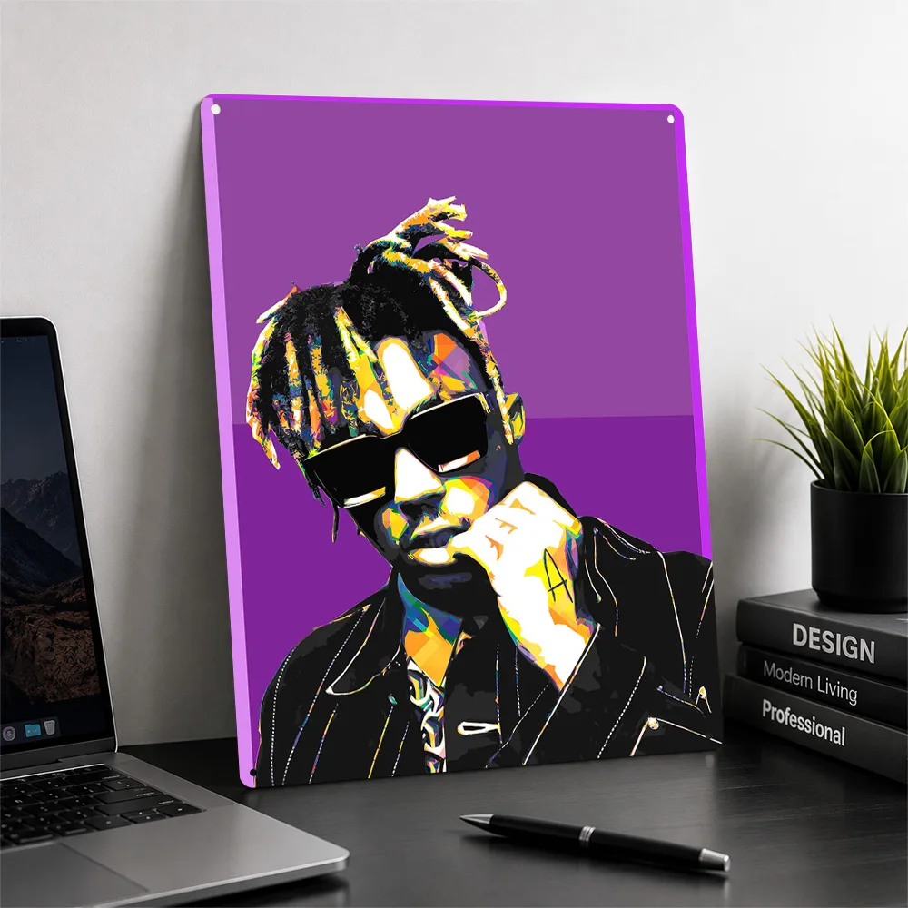 Juice Wrld Pop Art Portrait 3D Printed Texture Poster Personalized Wall Art Retro Metal Tin Signs for Decor Room Bar Accessories