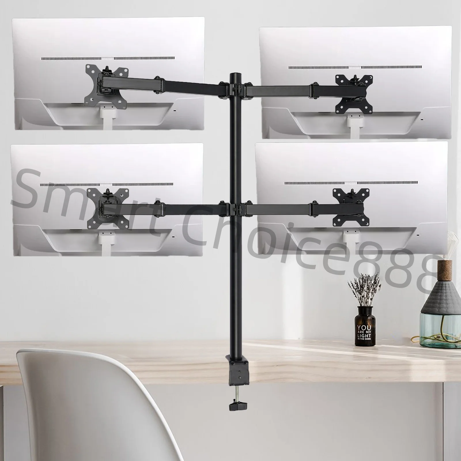 حامل مكتبي رباعي الشاشات قائم بذاته 4 حامل شاشة قابل للتعديل بالكامل حامل مكتبي يناسب شاشات حتى 27 بوصة لكل سعة 19.8 رطلًا