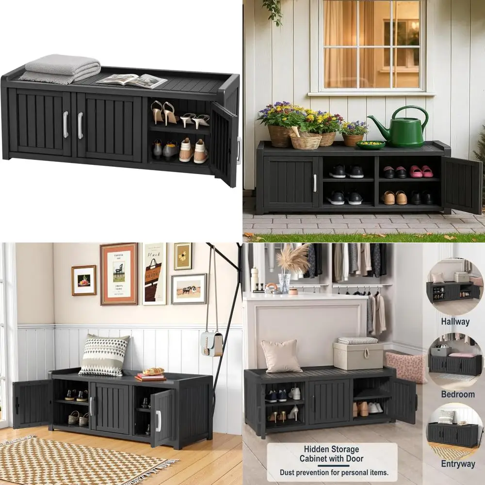 مقعد تخزين خزانة أحذية مقاوم للماء والأشعة فوق البنفسجية مع أرفف قابلة للتعديل للاستخدام الداخلي والخارجي، مثالي للمدخل، Bedro #1