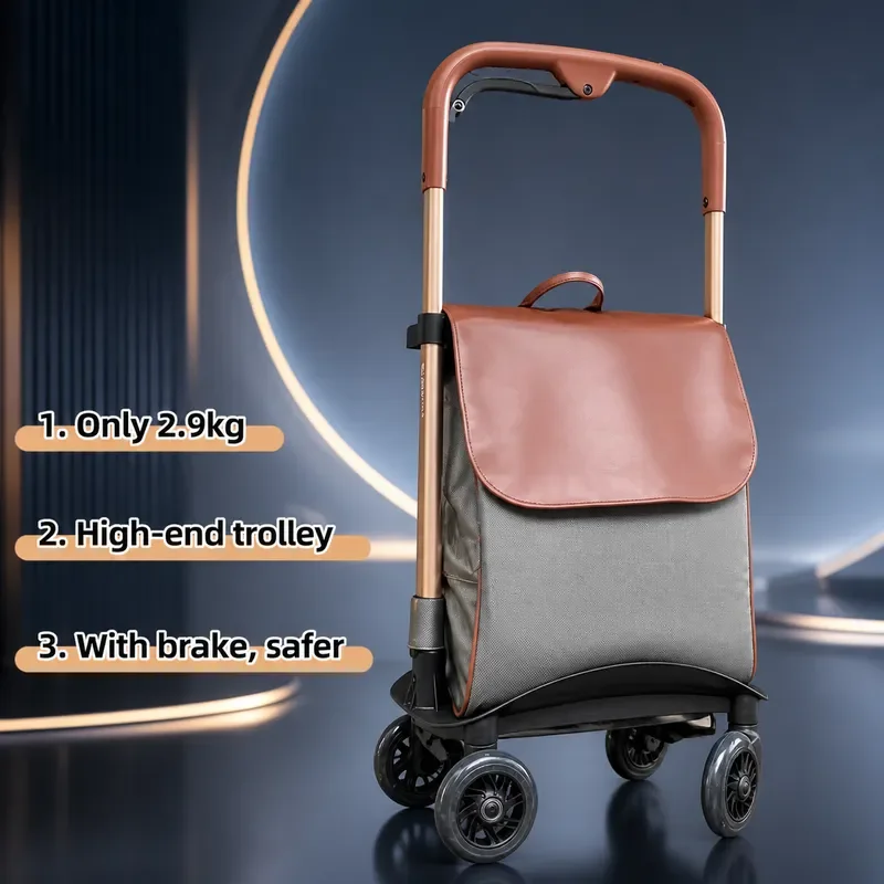 Multifunctional Walking Aid Shopping Trolley for Elderly with Light Folding Armrest Portable Travel Cart