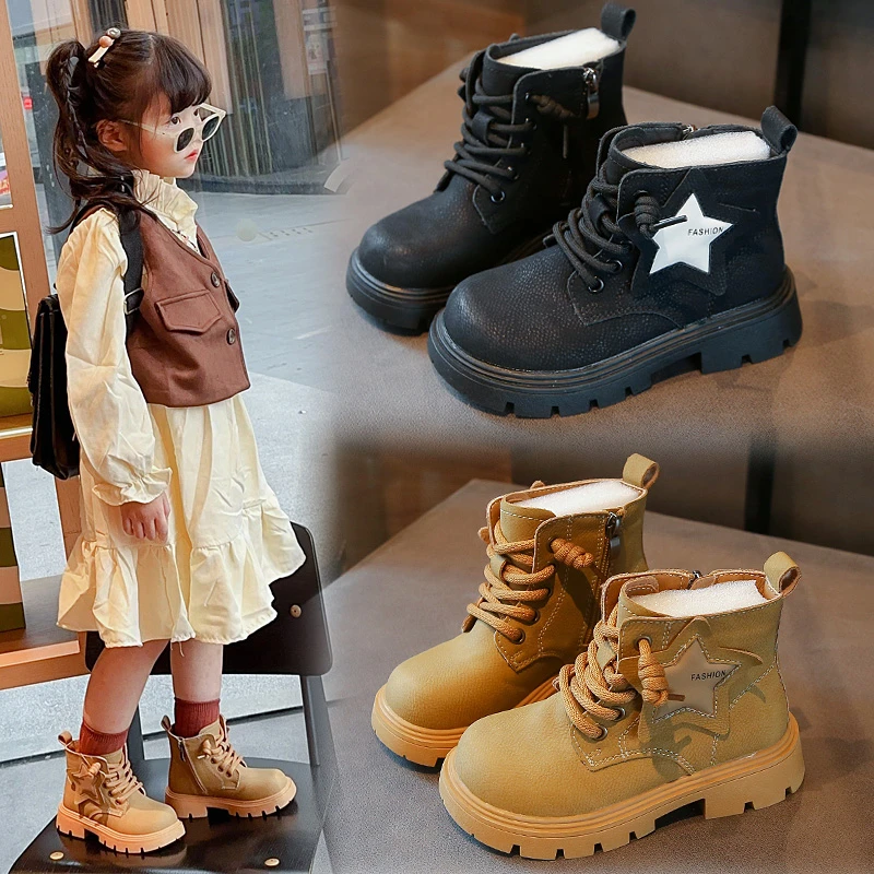 

Kids Riding Boots for Girls 2025 New Winter Kids Leather Boots Non-slip Simple Retro K-pop Style Kids School Outdoor Daily Wear