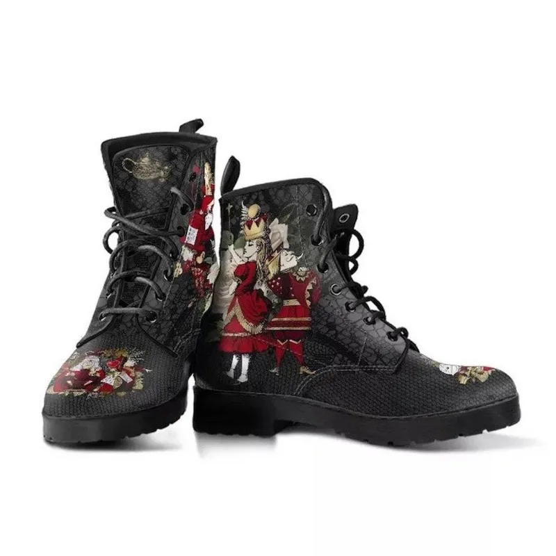 Plus-size Autumn/Winter Women\'s Doc Martens Wonderland Gothic Printed English Leather Cargo Combat Boots women shoes