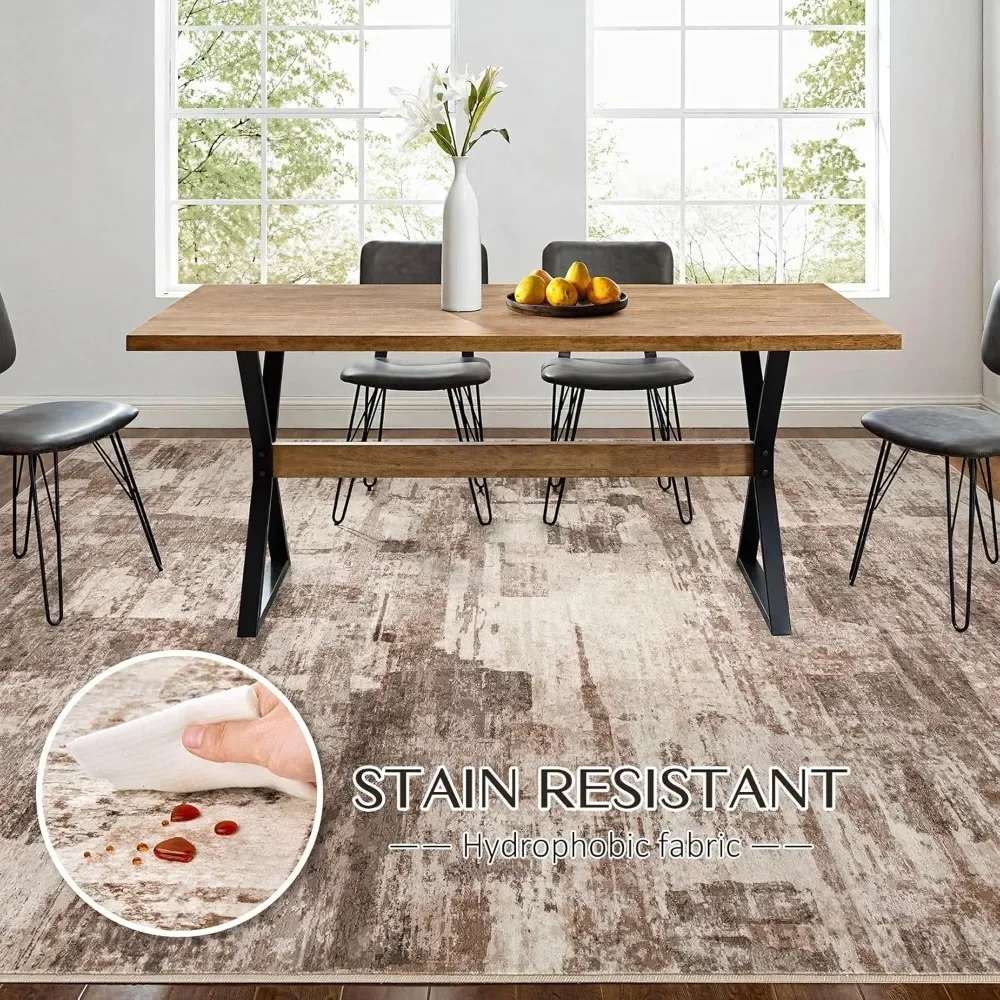 

Abstract Living Room Rug 8x10 - Modern Washable Soft Thin Area Rug for Living Room Bedroom Under Dining Table - Neutral Indoor F