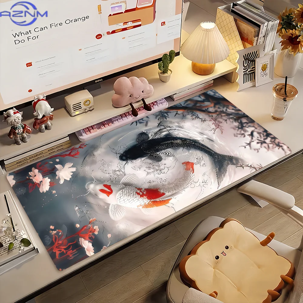Alfombrilla de ratón Koi Taichi, alfombrilla de escritorio con borde de bloqueo antideslizante, accesorios para PC y portátil, a