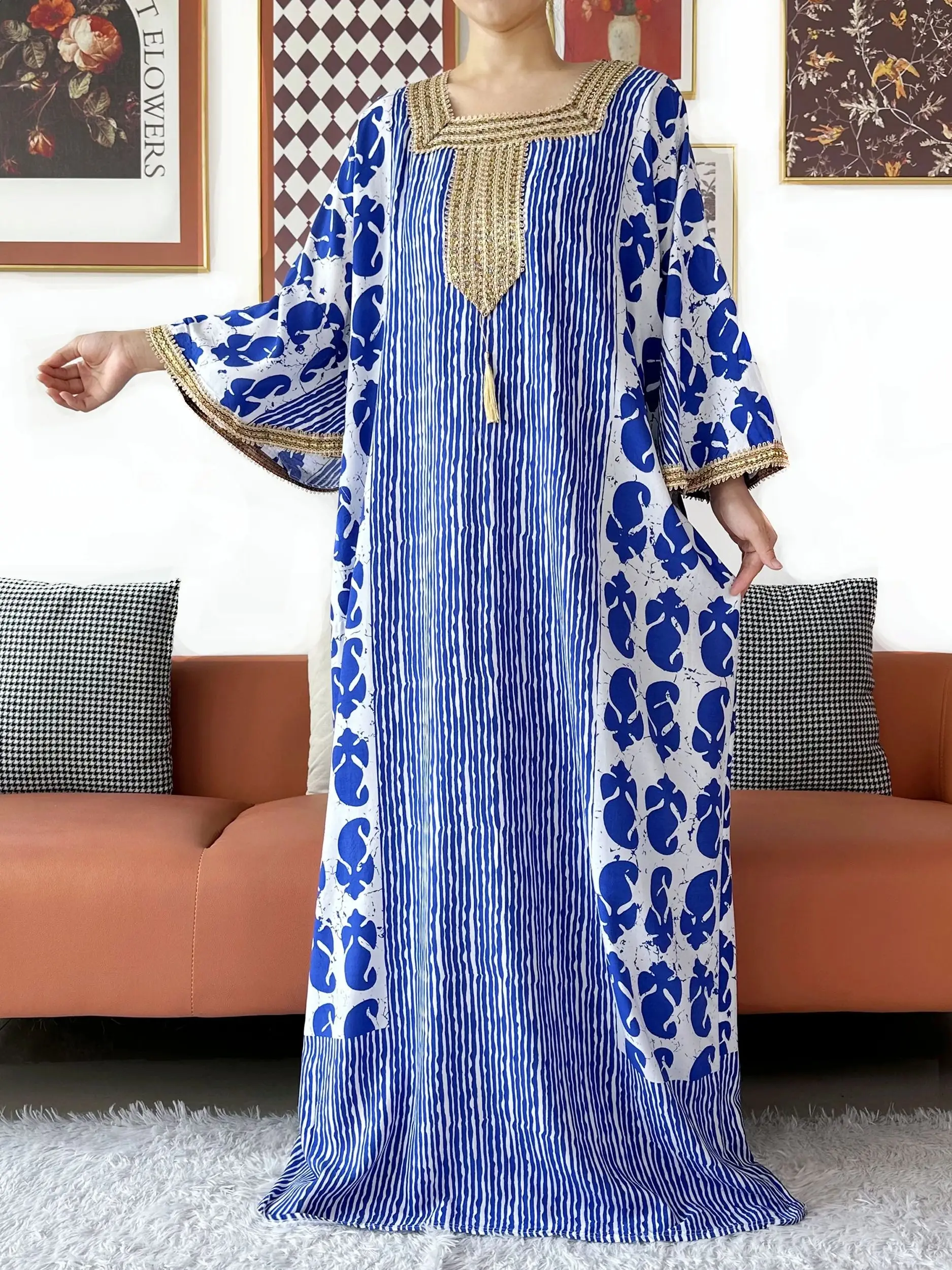 2025 فستان عباية أنيق بأكمام الخفافيش خارج الكتف قفطان قطن المرأة فضفاضة عباية بوهو فستان ماكسي فستان كاجوال فساتين أفريقية