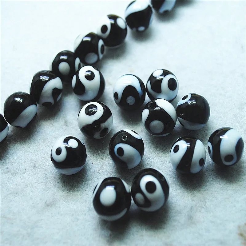 10PCS 14MM Glass Beads Gossip Yin Yang Tai Ji Round Ball For Your DIY Unique Jewelry Designs Fashion Items