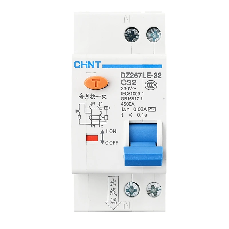 1Pc CHNT CHINT DZ267LE-32 1P+N DPNL 6A 10A 16A 20A 25A 32A Residual Current Circuit breaker RCBO MCCB 36MM