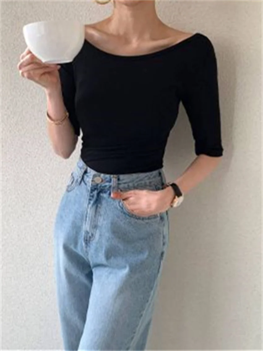 كيتي الغريبة-تي شيرت نسائي بسيط ، قطن أنيق ، كم نصف طويل ، نحيل ، كاجوال ، موضة ، للمكتب ، الصيف ، ، ، ، ، #3