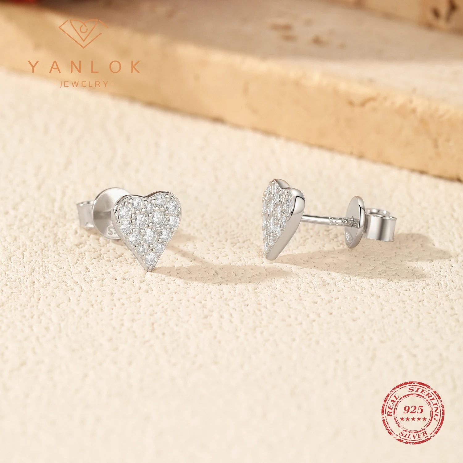 YANLOK Sparkling D Color Moissanite Ear Studs 925 Sterling Silver Cute Heart Stud Earrings For Women Fine Jewelry