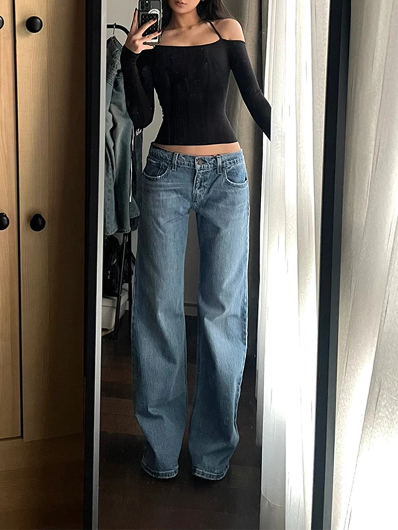 2024 Jeans blu Vintage da donna pantaloni larghi da Cowboy a vita alta Harajuku pantaloni dritti in Denim anni '90 Y2k Trashy 2000s vestiti