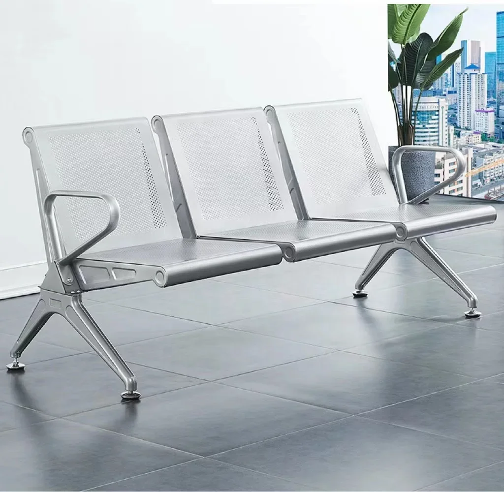 3-Seater Reception Hospital Medical Clinic Airport Waiting Room Area Link Bench Chair Stainless Steel Metal Chair